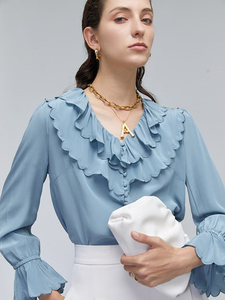 Diseño de blusa de seda de manga larga para mujer