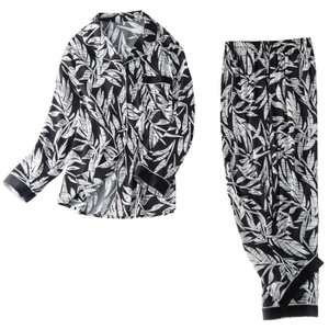 El mejor conjunto de pijamas de manga larga con estampado de seda de morera y logotipo personalizado para damas