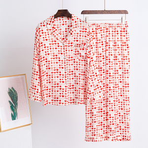 Conjunto de pijama de pijama de seda de manga larga 100 con estampado personalizado de fábrica para mujer