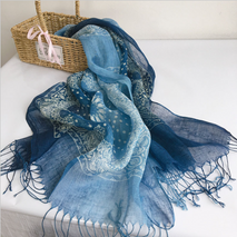 Mantón de la bufanda de lino ligero y respirable azul degradado del teñido anudado al por mayor