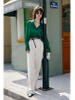 Blusa de seda verde de lujo de lujo manga larga de la ropa del fabricante de ropa